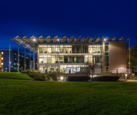Image of building lit up at night