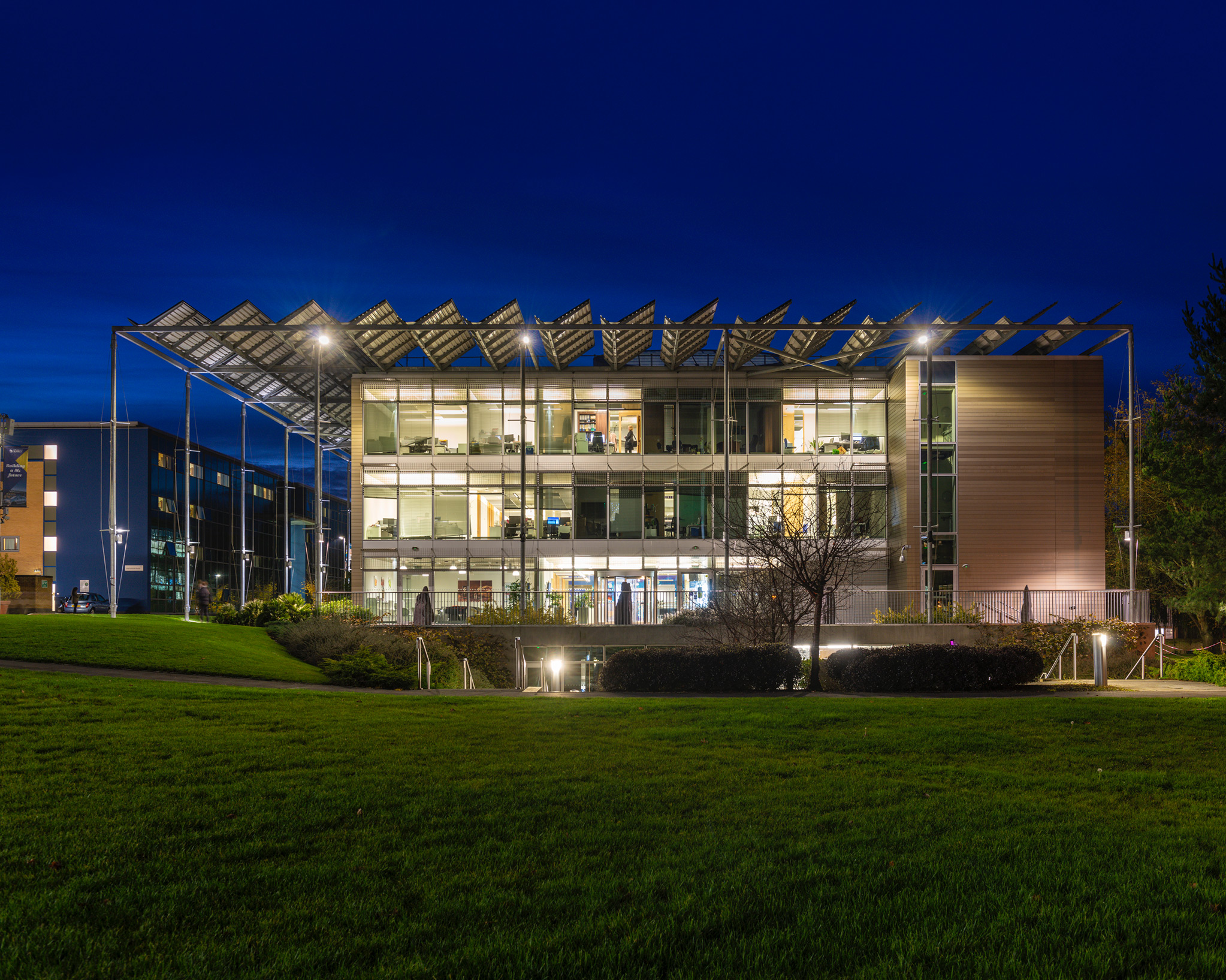 Image of building lit up at night